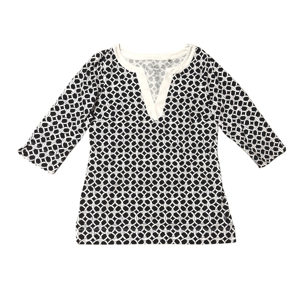 Tommy Bahama IslandZone Small Small Black White Geometric 3/4 Sleeve Tunic Top